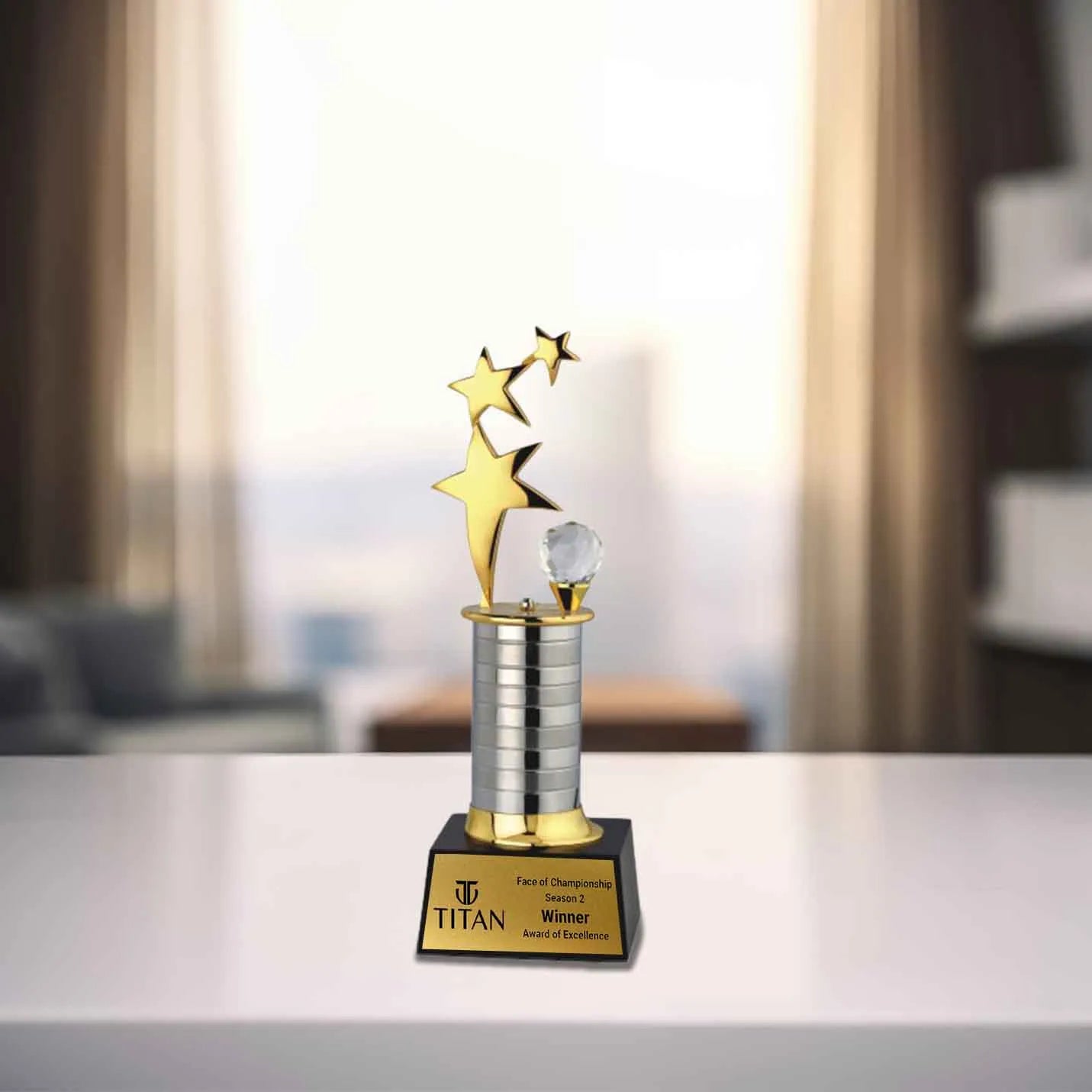 Star Golden Trophy With Metal Column